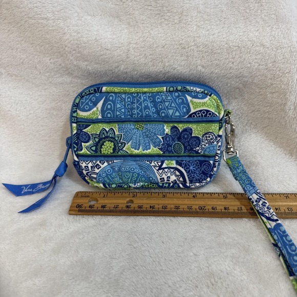 Vera Bradley Wristlet Coin Purse Wallet Zip Pouch Blue Green Floral - Picture 3 of 9